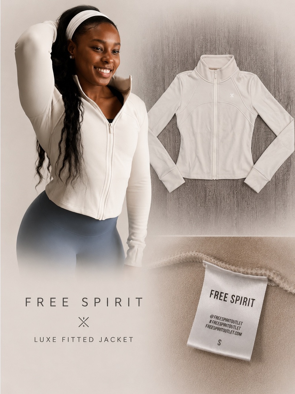 Free Spirit Off White Jacket Luxe Fitted - Soft Zip-Up Woman’s Size Small